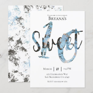 Black Blue Gold Moderne Sweet 16 Geburtstagsparty Einladung
