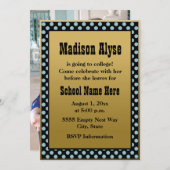 Black Blue Gold Polka Dot "Off to Uni" laden Einladung (Vorne/Hinten)