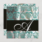 BLACK BLUE GOLD SILK DAMASK CLOTH MONOGRAMM EINLADUNG (Vorne/Hinten)