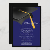 Black Blue Grad Graduation Party Einladung (Vorne/Hinten)