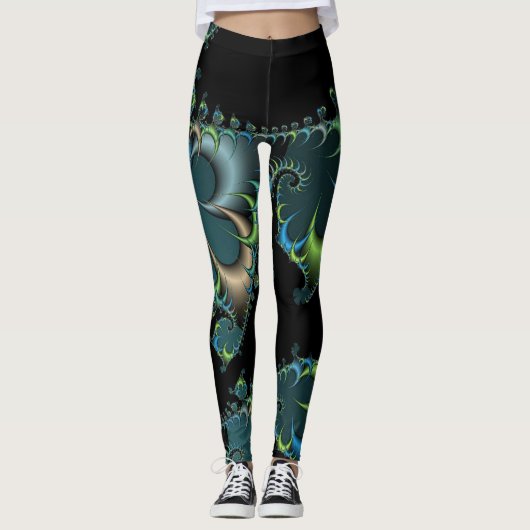 Black Blue Green Abstrakt Leggings (Vorderseite)