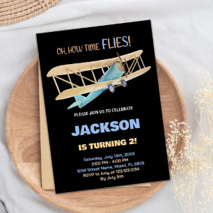 Black Blue Green Airplane Einladungen zum Geburtst
