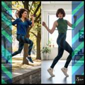 Black Blue Green Glitch Diagonal Stripe Leggings