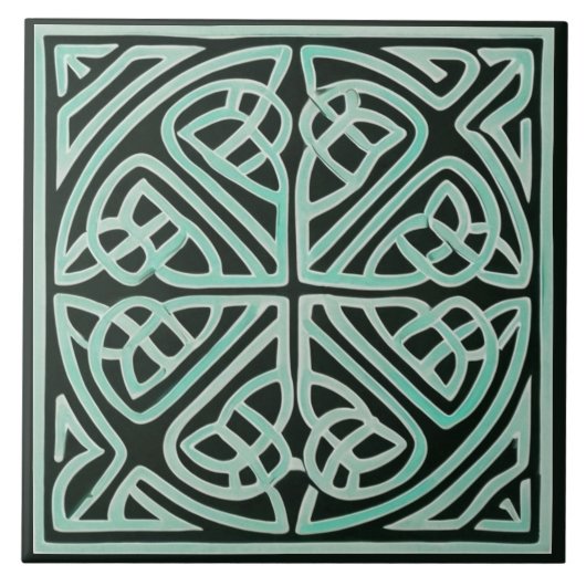 Black & Blue Green Irish Celtic Keramik Tile Fliese (Vorderseite)