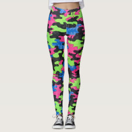 Black Blue Green Pink Camouflage Style Leggings