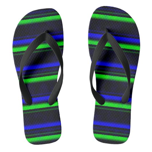 Black Blue Green Stripes Badesandalen (Fußbett)