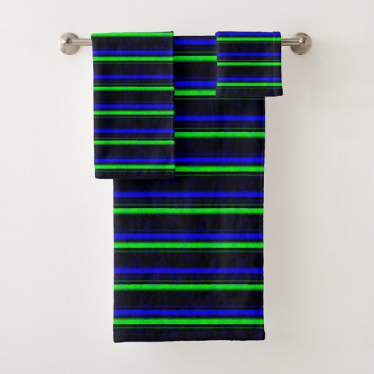 Black Blue Green Stripes Badhandtuch Set (Insitu)