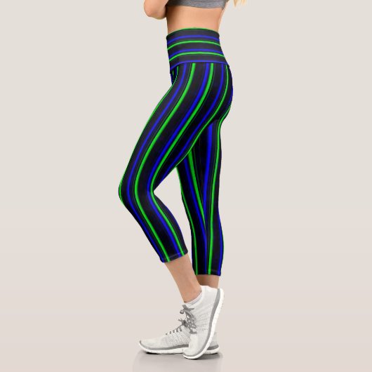 Black Blue Green Stripes Capri Leggings (Links)