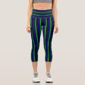 Black Blue Green Stripes Capri Leggings (Vorderseite)
