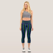 Black Blue Green Stripes Capri Leggings (Vorderseite)