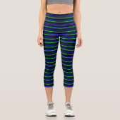Black Blue Green Stripes Capri Leggings (Vorderseite)