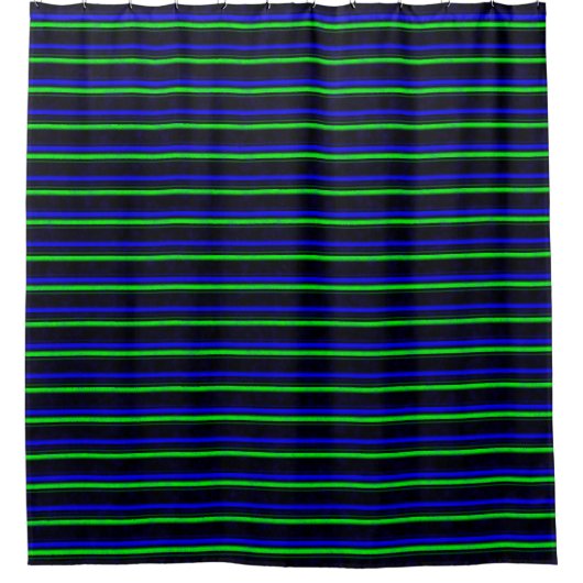 Black Blue Green Stripes Duschvorhang (Vorderseite)