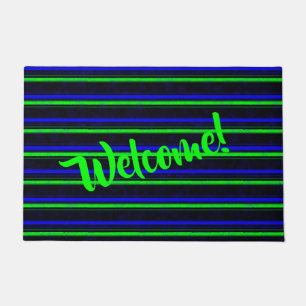 Black Blue Green Stripes Fußmatte