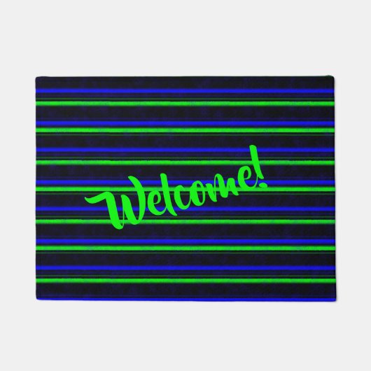 Black Blue Green Stripes Fußmatte (Vorderseite)