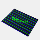 Black Blue Green Stripes Fußmatte (Schrägansicht)