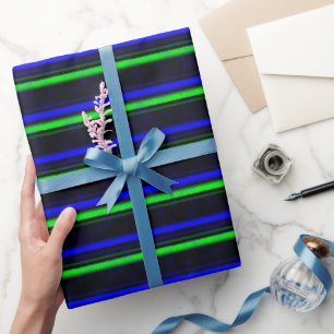 Black Blue Green Stripes Geschenkpapier