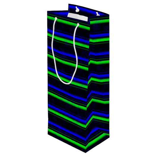 Black Blue Green Stripes Geschenktüte Für Weinflaschen (Rückseite Schrägansicht)