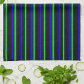 Black Blue Green Stripes Geschirrtuch (Gefaltet)