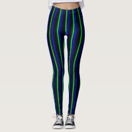 Black Blue Green Stripes Leggings