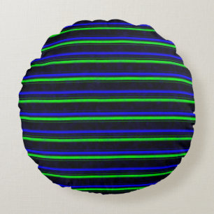 Black Blue Green Stripes Rundes Kissen