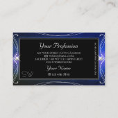 Black Blue Green Verziert Sparky Diamonds Monogram Visitenkarte (Rückseite)