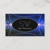 Black Blue Green Verziert Sparky Diamonds Monogram Visitenkarte (Vorderseite)