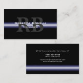 Black Blue Grey Monogram Manager Business Card Visitenkarte (Vorne/Hinten)