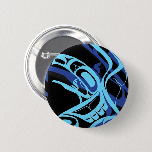 Black Blue Haida Eagle Thunder Bird Native Art Button (Vorne & Hinten)
