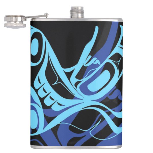 Black Blue Haida Eagle Thunder Bird Native Art Flachmann (Geöffnet)