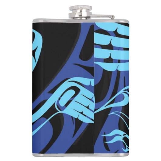 Black Blue Haida Eagle Thunder Bird Native Art Flachmann (Rückseite)