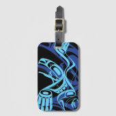 Black Blue Haida Eagle Thunder Bird Native Art Gepäckanhänger (Vorderseite Vertikal)