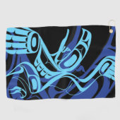 Black Blue Haida Eagle Thunder Bird Native Art Golfhandtuch (Horizontal)