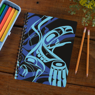 Black Blue Haida Eagle Thunder Bird Native Art Notizblock