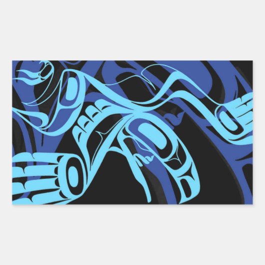 Black Blue Haida Eagle Thunder Bird Native Art Rechteckiger Aufkleber (Vorderseite)