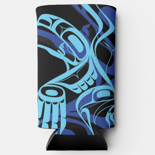 Black Blue Haida Eagle Thunder Bird Native Art Selters Dosenkühler (Vorderseite)