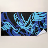 Black Blue Haida Eagle Thunder Bird Native Art Strandtuch (Vorderseite)