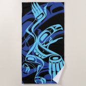 Black Blue Haida Eagle Thunder Bird Native Art Strandtuch (Vorderseite)