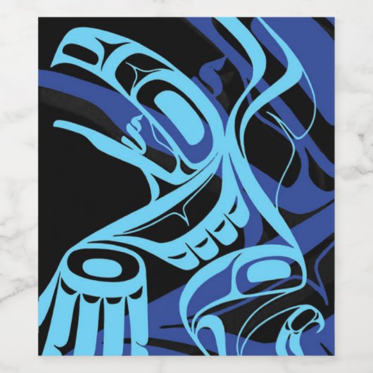 Black Blue Haida Eagle Thunder Bird Native Art Weinetikett (Einzelnes Label)
