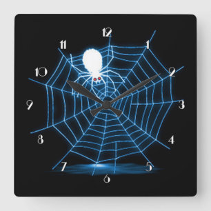 Black & Blue Halloween Spider Web Wall Clock Quadratische Wanduhr