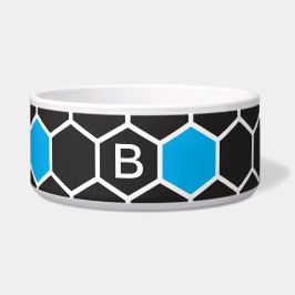 Black Blue Hexagon Monogram Keramik Pet Bowl Napf