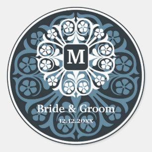 Black Blue Initial M Monogram Siegel Gastgeschenk Runder Aufkleber