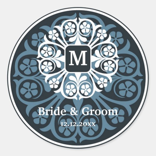 Black Blue Initial M Monogram Siegel Gastgeschenk Runder Aufkleber (Vorderseite)