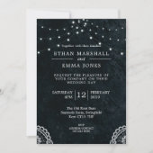 Black Blue Lace Light Wedding Einladung (Vorderseite)