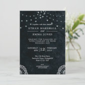 Black Blue Lace Light Wedding Einladung (Stehend Vorderseite)