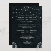 Black Blue Lace Light Wedding Einladung (Vorne/Hinten)