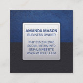 Black Blue Leather | Monogramm Quadratische Visitenkarte (Rückseite)