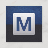 Black Blue Leather | Monogramm Quadratische Visitenkarte (Vorderseite)
