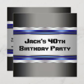 Black Blue Mans 40. Geburtstag Party Einladung (Vorne/Hinten)