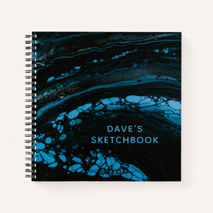 Black Blue Marble Artist Sketchbook mit Name Notizblock