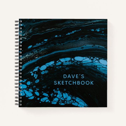 Black Blue Marble Artist Sketchbook mit Name Notizblock (Vorderseite)